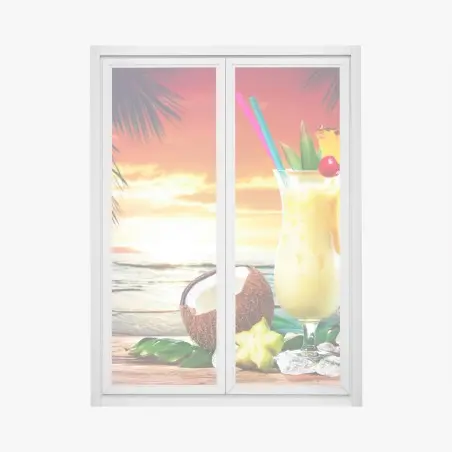 Pegatina para ventana atardecer tropical con cóctel de piña y coco – Pixers®
