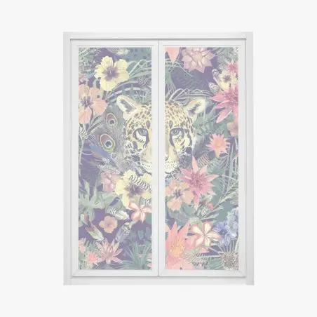 Pegatina para ventana leopardo en selva acuarelada y flores exóticas – Pixers®