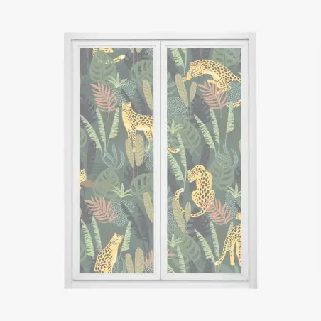 Pegatina para ventana patrón selvático de leopardos dorados – Pixers®