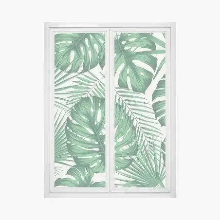 Pegatina para ventana patrón tropical de hojas verdes – Pixers®