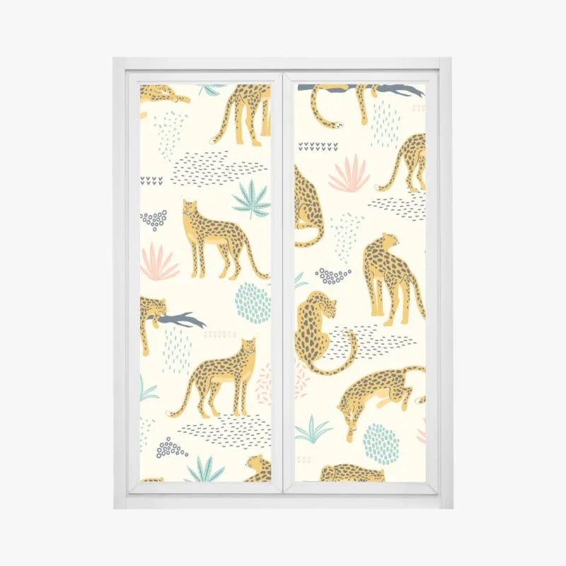 Pegatina para ventana estampado de felinos tropicales