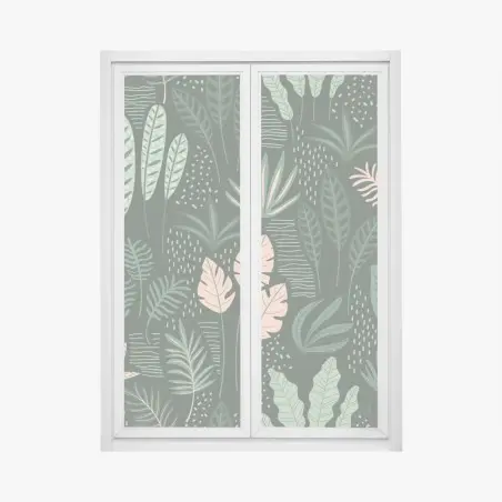 Pegatina para ventana jardín botánico en tonos verde y rosa – Pixers®
