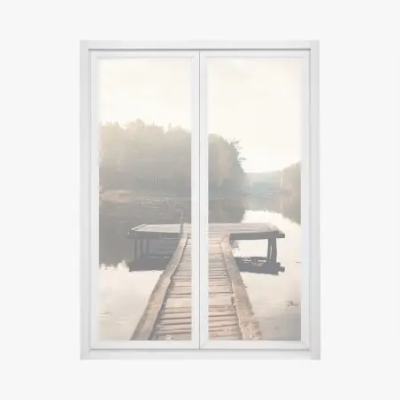 Pegatina para ventana amanecer otoñal en el muelle – Pixers®