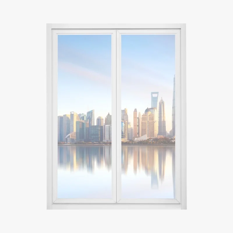 Pegatina para ventana horizonte moderno de Shanghai al amanecer