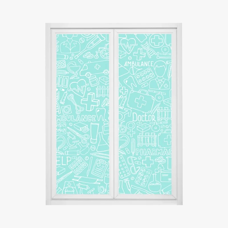 Pegatina para ventana patrón médico doodle en tonos turquesa