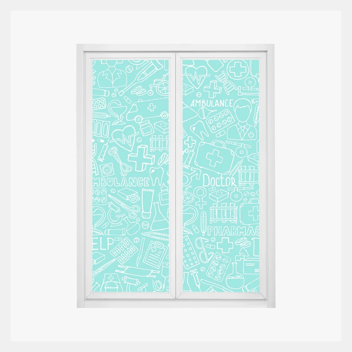 Pegatina para ventana patrón médico doodle en tonos turquesa – Pixers® Pegatina para ventana patrón médico doodle en tonos turquesa – Pixers®