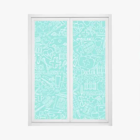 Pegatina para ventana patrón médico doodle en tonos turquesa – Pixers®