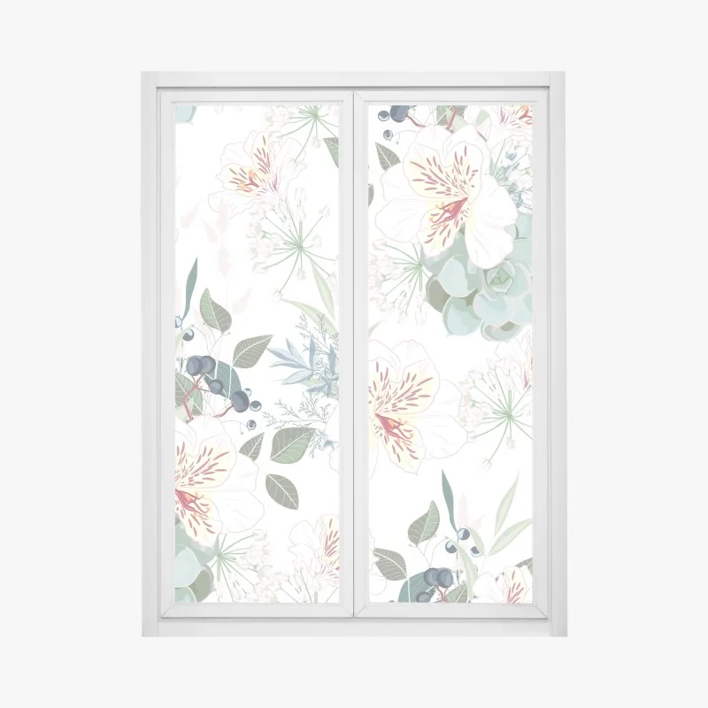 Pegatina para ventana diseño floral elegante en tonos pastel