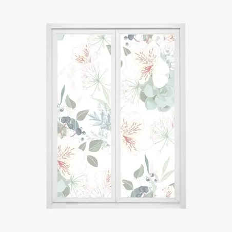 Pegatina para ventana diseño floral elegante en tonos pastel – Pixers®