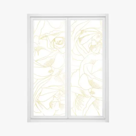 Pegatina para ventana patrón de rosas doradas sobre fondo blanco – Pixers®