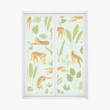 Pegatina para ventana patrón de tigres y hojas tropicales – Pixers®