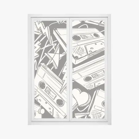 Pegatina para ventana patrón retro de casetes y corazones – Pixers®