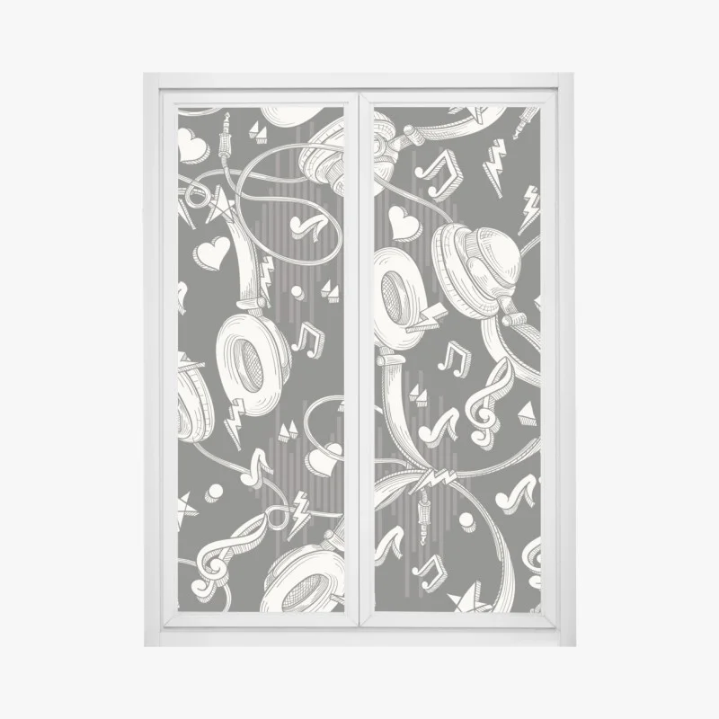 Pegatina para ventana patrón de auriculares y notas musicales