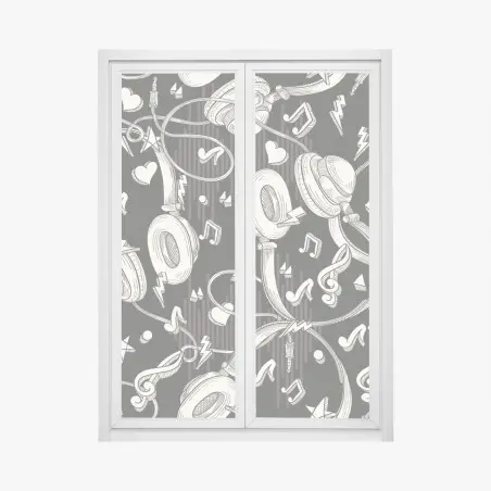 Pegatina para ventana patrón de auriculares y notas musicales – Pixers®