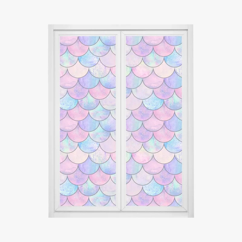 Pegatina para ventana patrón de escamas de sirena en tonos pastel