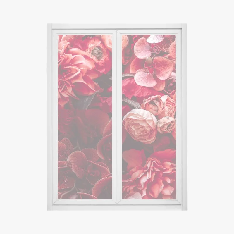 Pegatina para ventana composición floral en tonos rojos