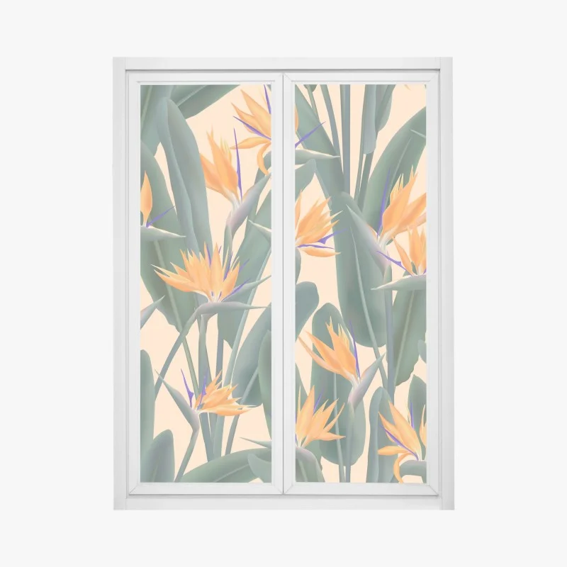 Pegatina para ventana estampado tropical de aves del paraíso