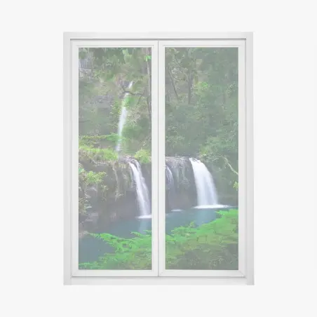 Pegatina para ventana cascada esmeralda en bosque tropical – Pixers®