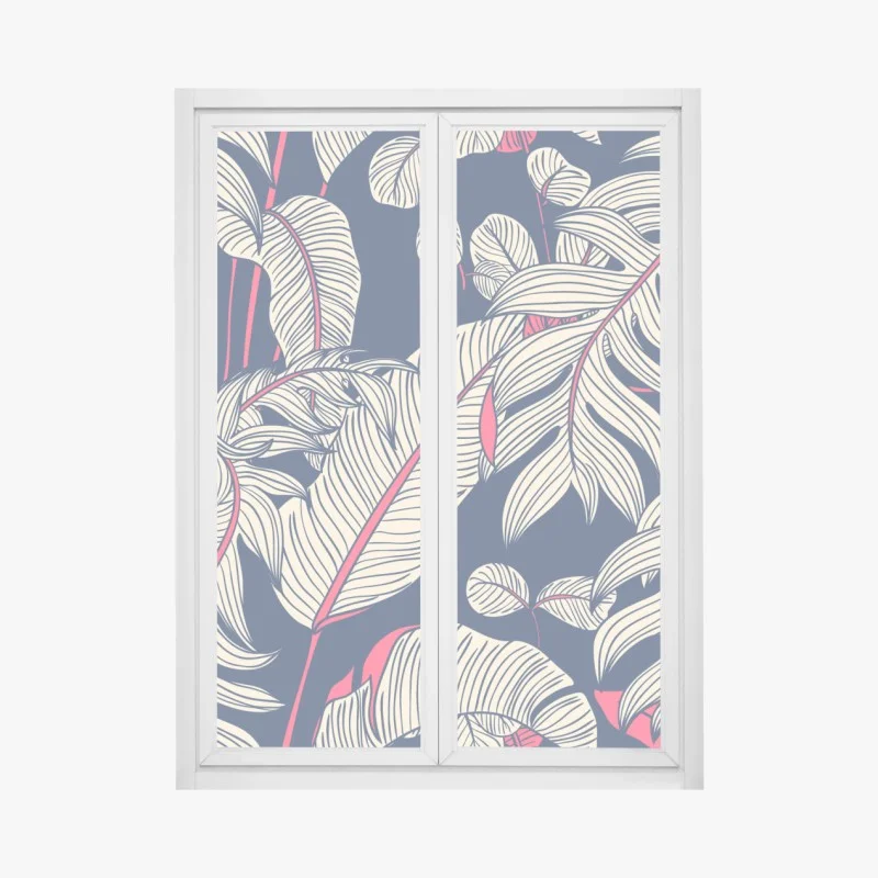 Pegatina para ventana motivo tropical estilizado en azul marino y rosa