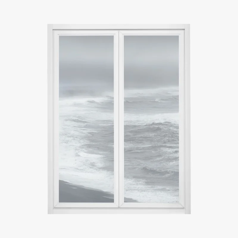 Pegatina para ventana amanecer tormentoso en la playa volcánica de Islandia