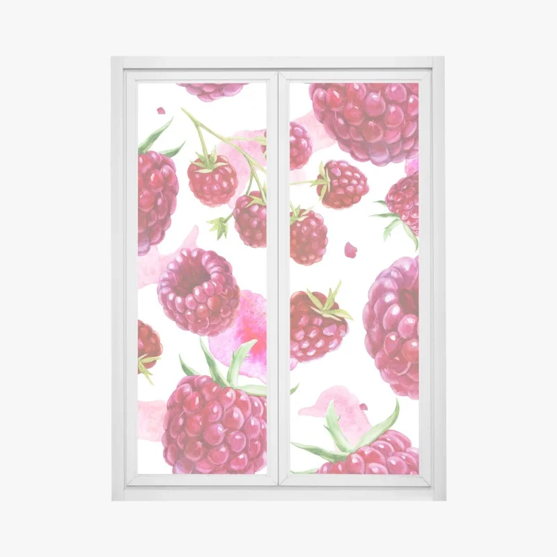 Pegatina para ventana estampado de frambuesas en acuarela