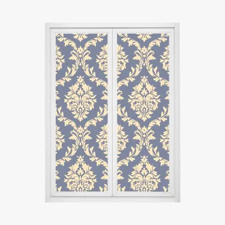 Pegatina para ventana patrón damasco clásico en azul marino y dorado – Pixers®