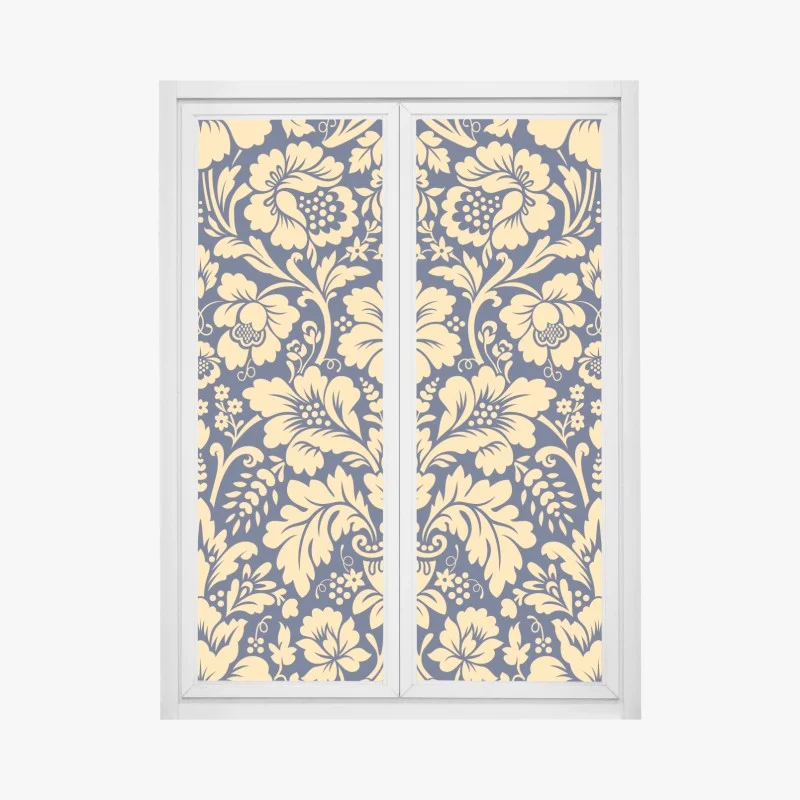 Pegatina para ventana damasco floral elegante en azul marino y dorado