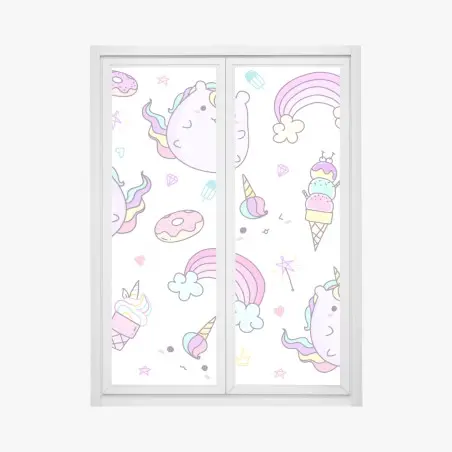 Pegatina para ventana diseño infantil de unicornios kawaii y arcoíris – Pixers®