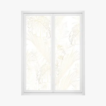 Pegatina para ventana patrón botánico dorado sobre fondo blanco – Pixers®