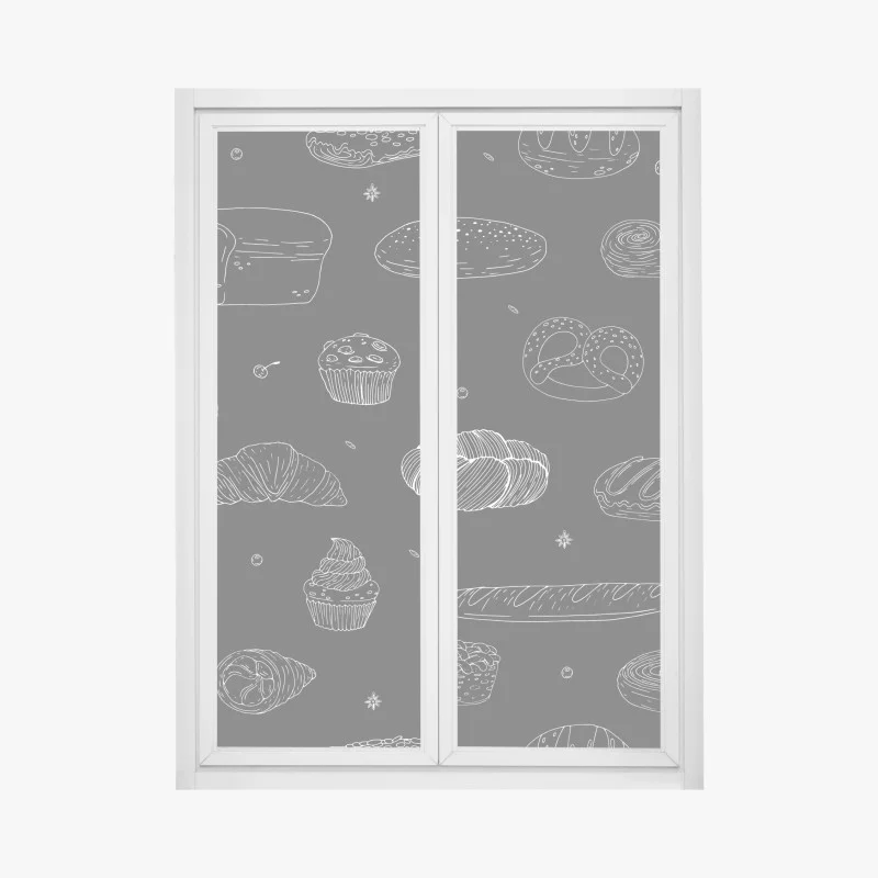 Pegatina para ventana patrón de panadería en blanco y negro