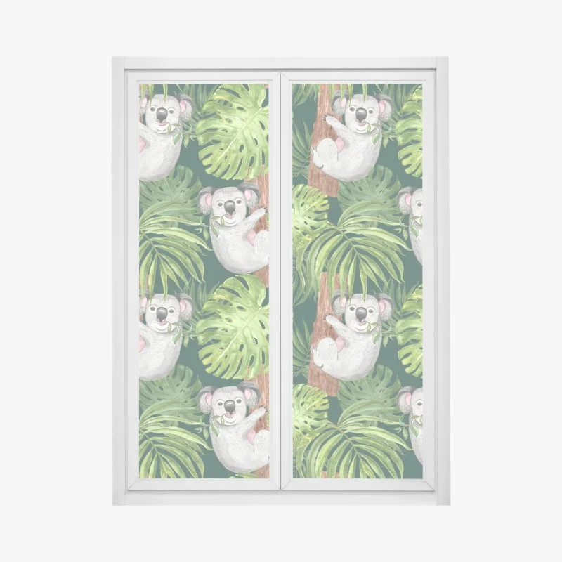 Pegatina para ventana koalas en selva tropical acuarelada