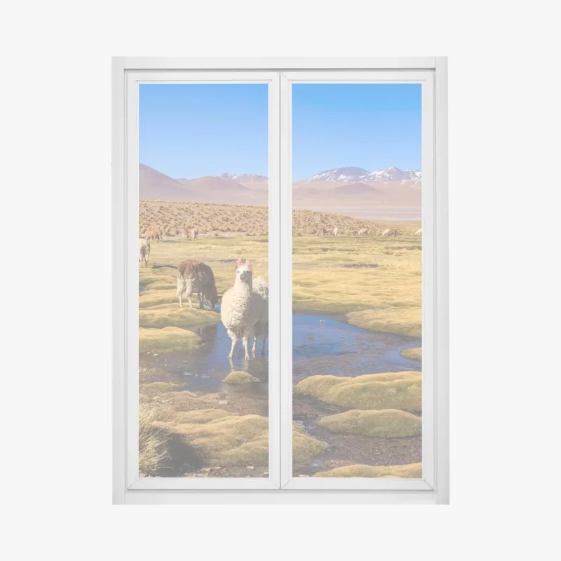 Pegatina para ventana llamas en el altiplano de los Andes