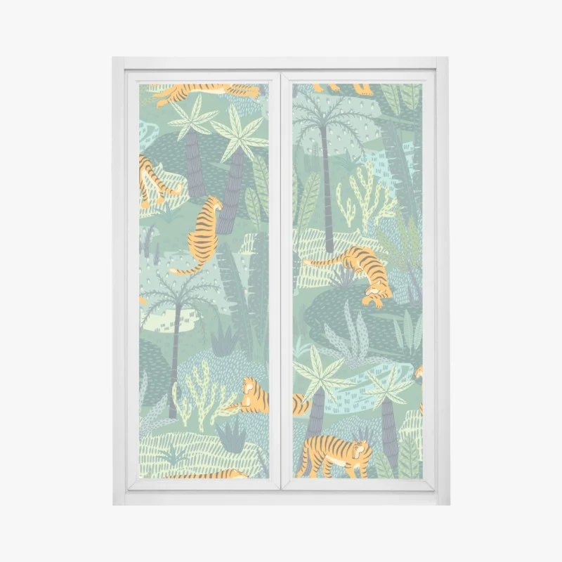 Pegatina para ventana tigres en la selva tropical