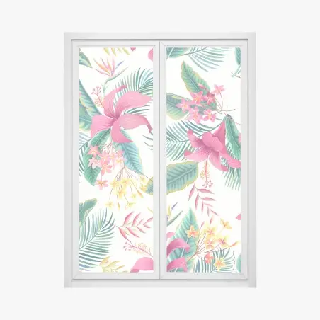 Pegatina para ventana jardín tropical en colores vibrantes – Pixers®