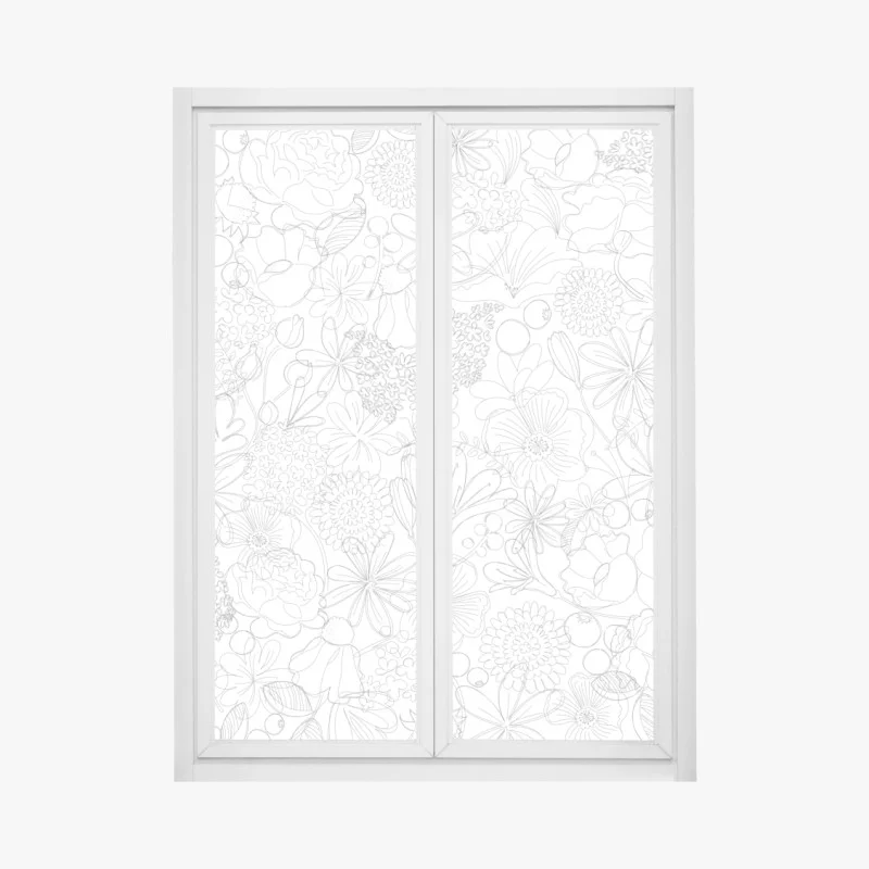 Pegatina para ventana diseño floral en líneas delicadas