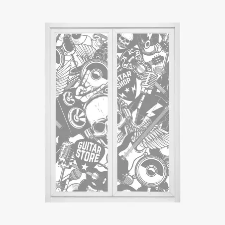 Pegatina para ventana calavera rock y guitarras en diseño monocromo – Pixers®