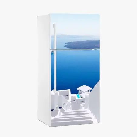 Pegatina para frigorífico mirador al mar azul desde escalera blanca – Pixers®