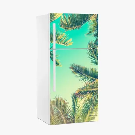 Pegatina para frigorífico palmeras retro bajo el cielo azul – Pixers®