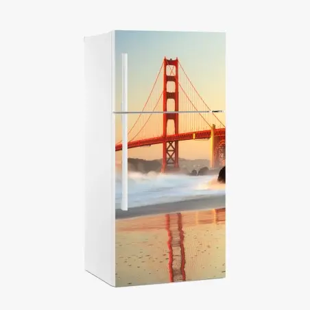 Pegatina para frigorífico amanecer sobre el puente Golden Gate en San Francisco – Pixers®