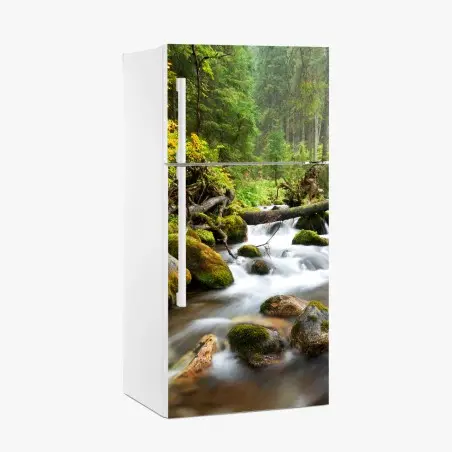 Pegatina para frigorífico río sereno entre rocas musgosas – Pixers®