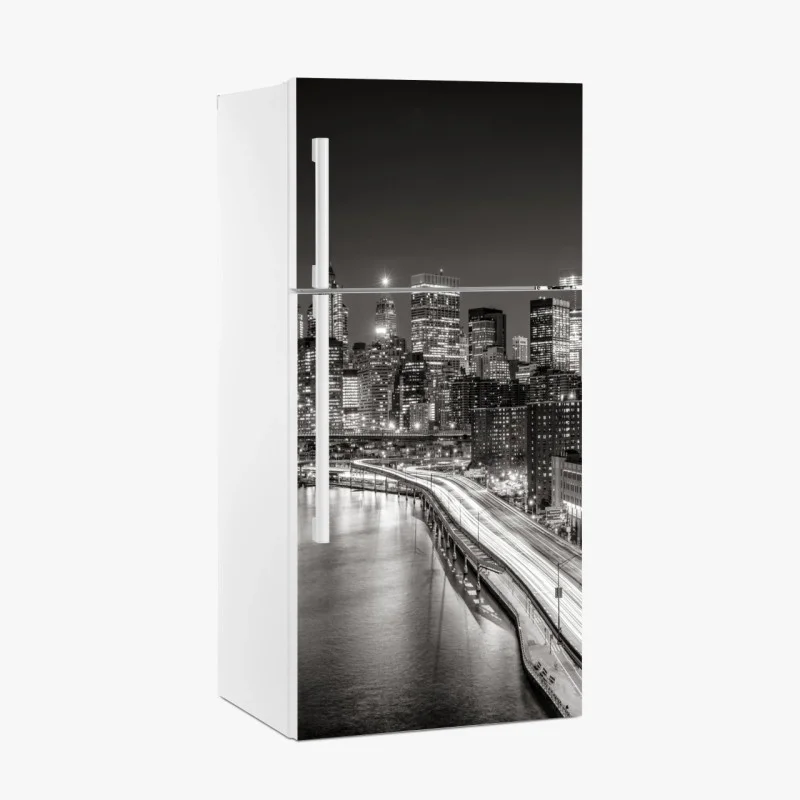 Pegatina para frigorífico vista nocturna de Nueva York en blanco y negro