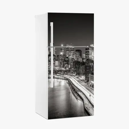 Pegatina para frigorífico vista nocturna de Nueva York en blanco y negro – Pixers®