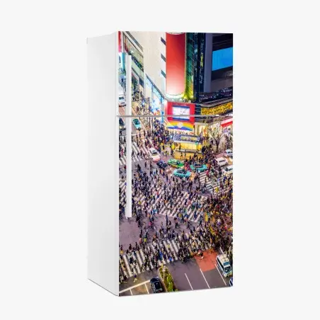 Pegatina para frigorífico vibrante cruce de Shibuya por la noche – Pixers®