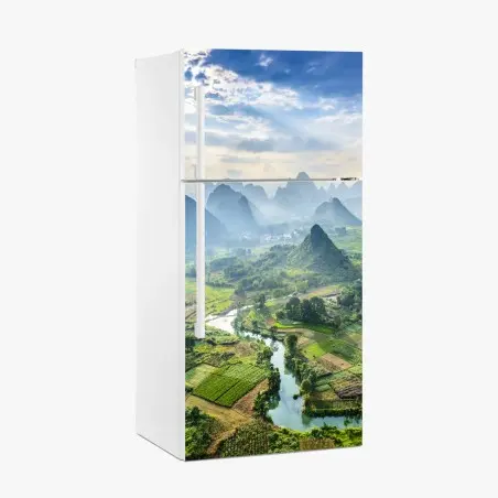 Pegatina para frigorífico paisaje kárstico y río serpenteante en Guilin – Pixers®