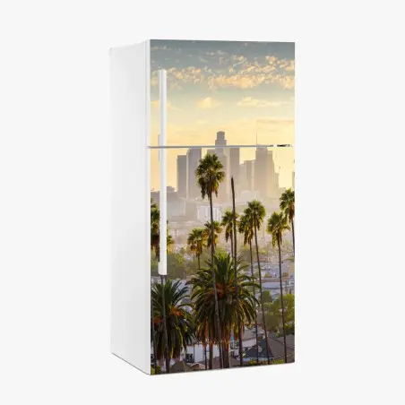 Pegatina para frigorífico amanecer sobre Los Ángeles con palmeras – Pixers®