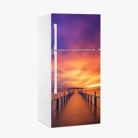 Pegatina para frigorífico muelle al atardecer en isla paradisíaca – Pixers®