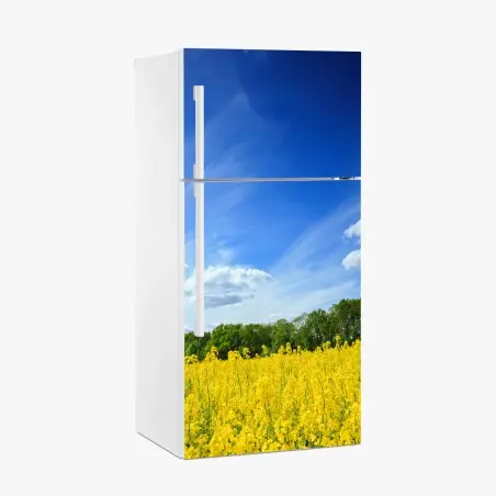 Pegatina para frigorífico paisaje primaveral de colza en flor en Polonia – Pixers®
