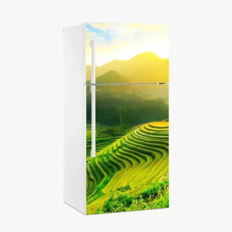 Pegatina para frigorífico arrozales en terrazas al amanecer – Pixers®