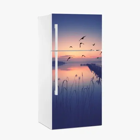 Pegatina para frigorífico muelle al amanecer en tonos pastel – Pixers®
