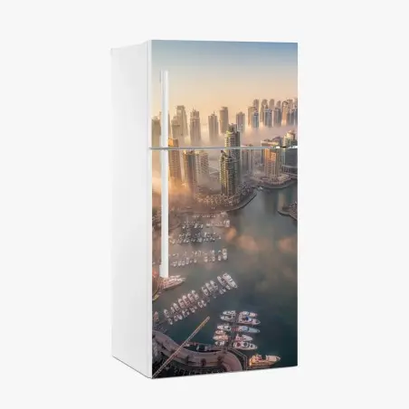 Pegatina para frigorífico vistas aéreas de Dubai Marina al atardecer – Pixers®